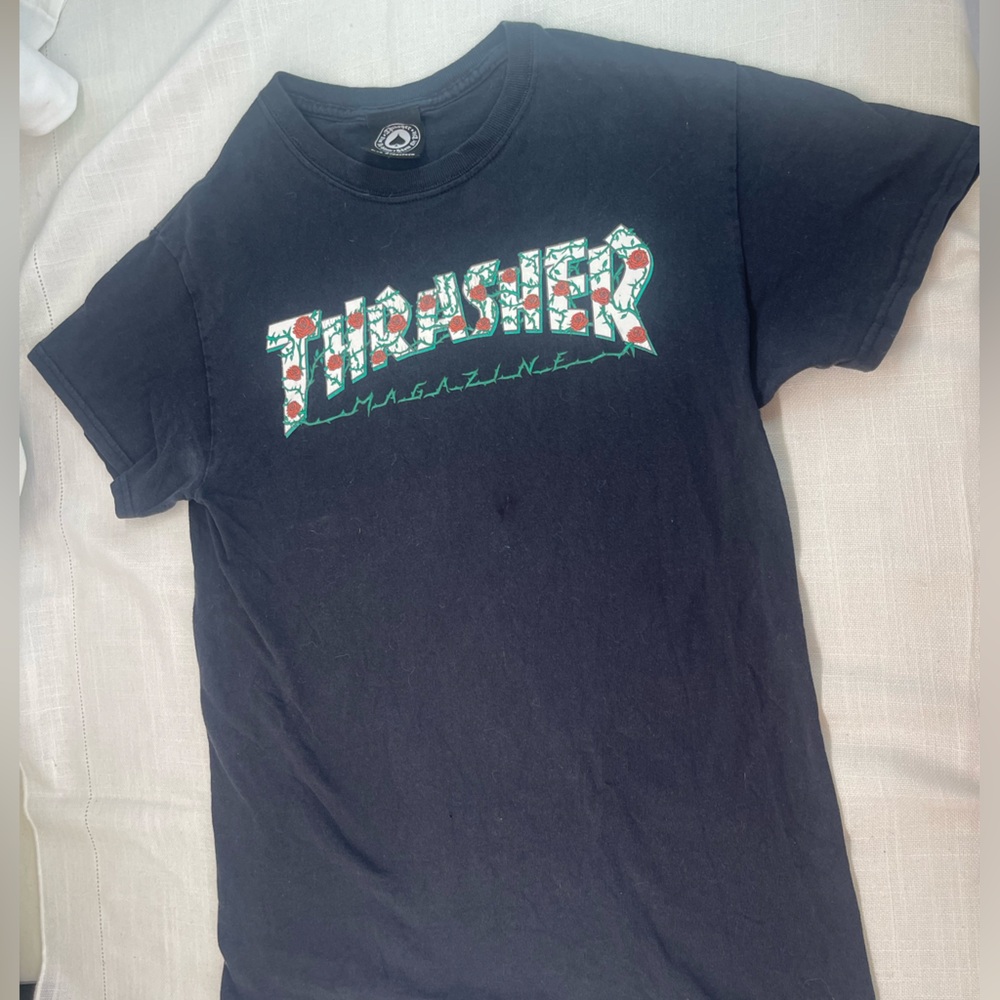 Thrasher Black Tee with Red and Green Graphic